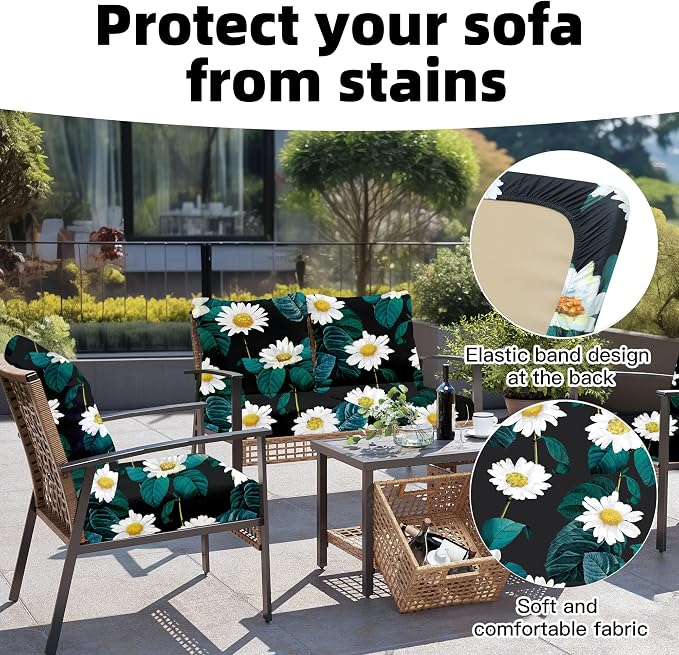 8Pcs Outdoor Cushion Covers, Patio Cushion Covers, Stretch Elastic Slipcovers - Image 3