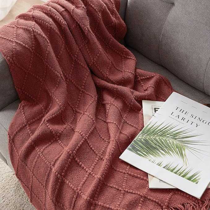 BOURINA Burgundy Throw Blanket 50x60 Inches Throw Textured Solid Soft Sofa - Image 4