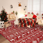 Christmas Rug 8x10 Washable Rugs, Boho Christmas Tree Snowflake Rug Non-Slip - Image 2