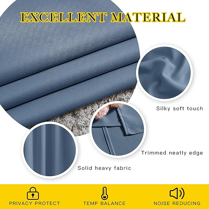 NICETOWN Stone Blue Blackout Curtains 96 inches Long, Grommet Thermal Insulated - Image 4