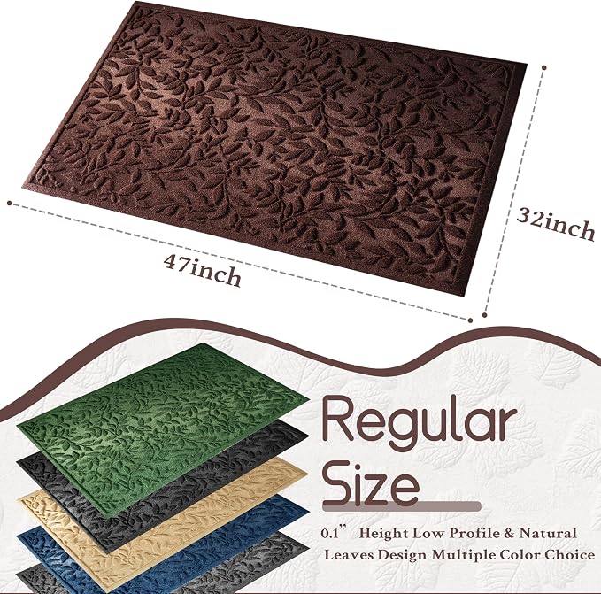 Coffee Brown Leaves Outdoor Indoor Entrance Door mat, Absorbent Durable Heavy - Image 2