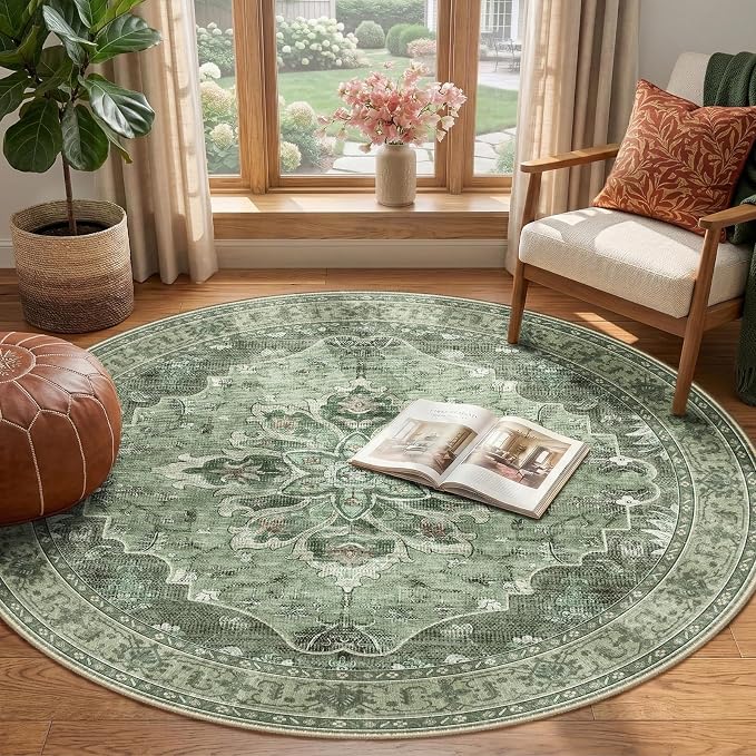 RELEANY Area Rugs 4ft Washable Non-Slip, Floral Vintage Distress Print Pattern - Image 2