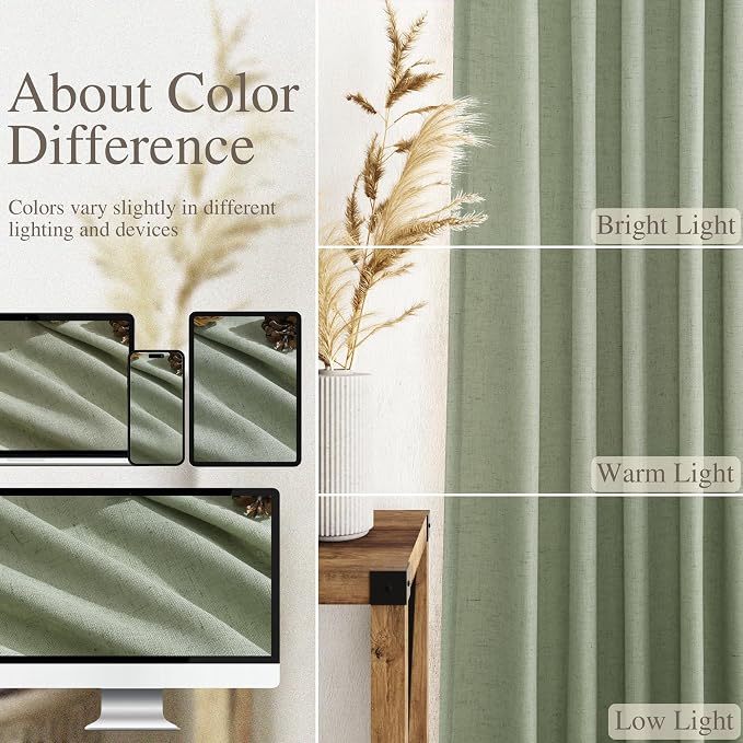 Nanspring Light Sage Linen Curtains 84 Inch Length 2 Panels Set - Image 3