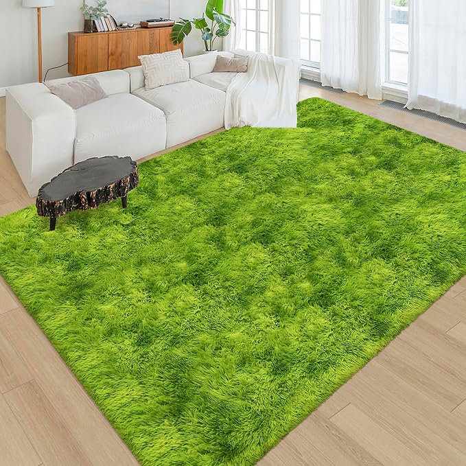 Green Tie-Dyed Rug for Living Room 6x9 Fluffy Area Rug Mat Bedside Throw Rug - Image 5