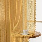 WAZZIO Boho Lace Curtains 108 Inches 2 Panel, Light Filtering Privacy Tassel & - Image 4