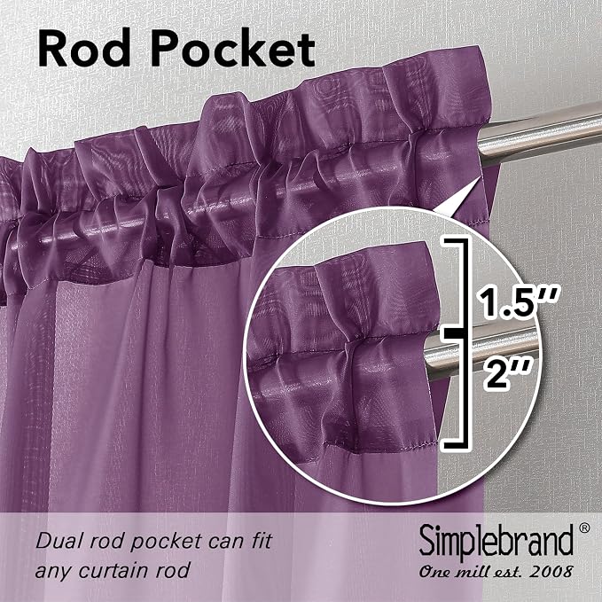 Simplebrand Plum Purple Sheer Curtains 84 Inches Long 2 Panels, Light Filtering - Image 5
