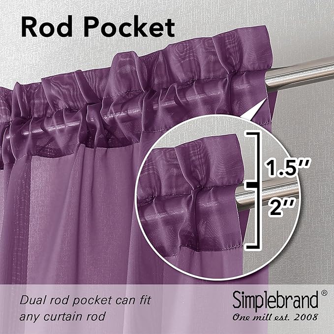 Simplebrand Plum Sheer Curtains 63 Inch Length 2 Panels, Rod Pocket Solid Color - Image 5