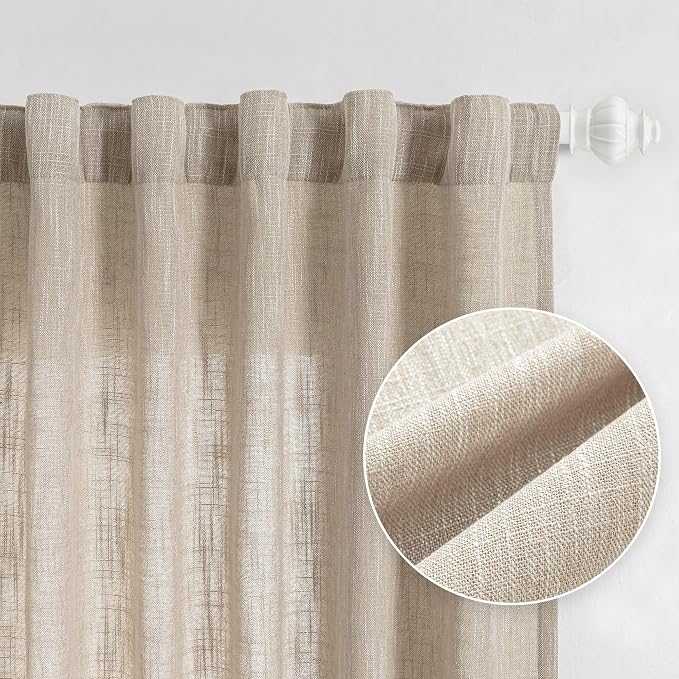 MYSKY HOME Cotton Curtains for Living Room Farmhouse Semi Sheer Light Filtering by MYSKYHOME