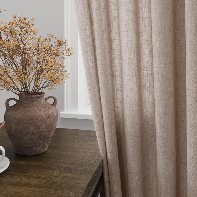 Oatmeal Linen Curtains 108 Inches Long 2 Panels Set - Image 2