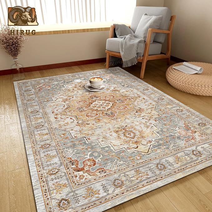Washable Area Rug 5' x 7' Vintage Traditional Persian Mat - Image 4