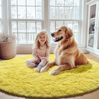 ONASAR Yellow Round Rugs 5ft for Bedroom Living Room, Fluffy Circle Area Rug - Image 4
