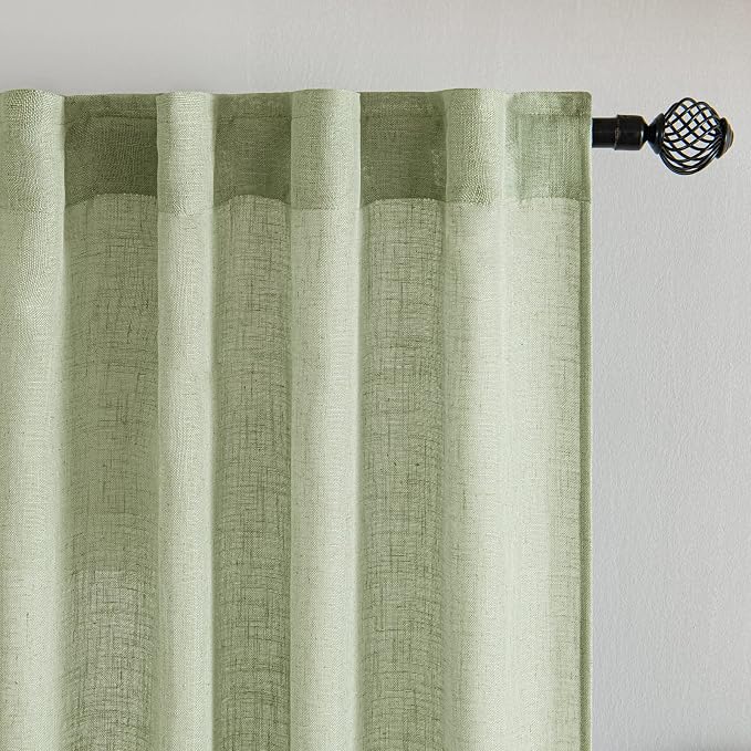 MIULEE Sage Green Kitchen Curtains 36 Inch Length 2 Panels, Soft Thick Linen - Image 4