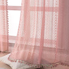 WAZZIO Boho Lace Curtains 84 Inches 2 Panel, Light Filtering Privacy Tassel & - Image 6