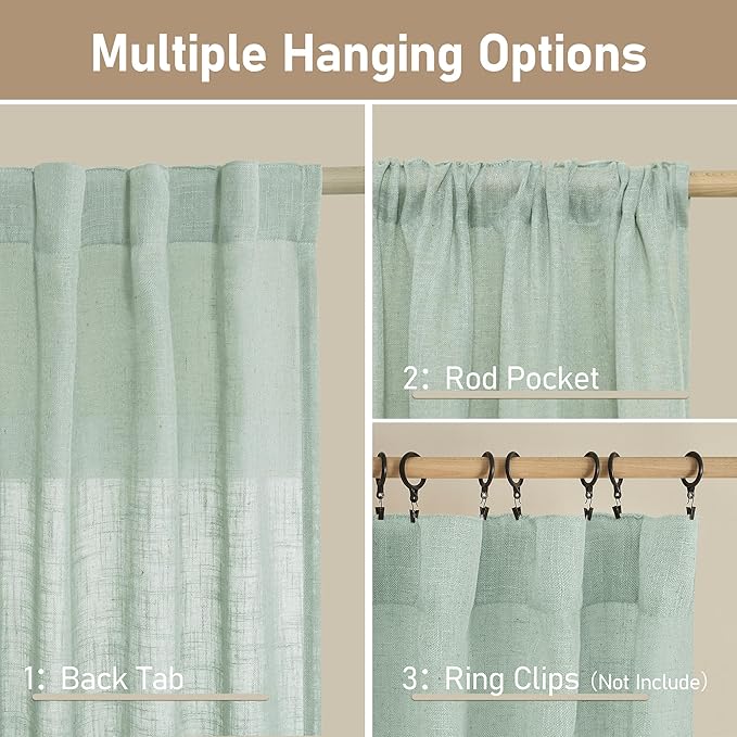 LAMIT Light Sage Linen Sheer Curtains - Image 3