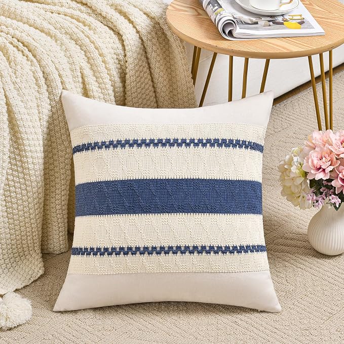 Fancy Homi Set of 1 Dusty Blue Vintage Big Decorative Throw Pillow Covers 24x24 by Fancy+Homi