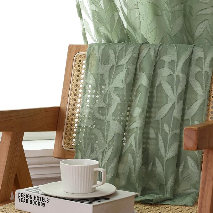 Lecloud Leia Sage Green Sheer Curtains 84 Inches Long 2 Panels, Airy Voile - Image 7