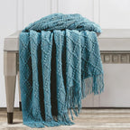 BOURINA Teal Throw Blanket 50 x70 Inches Jacquard Argyle Throw Textured Solid - Image 5
