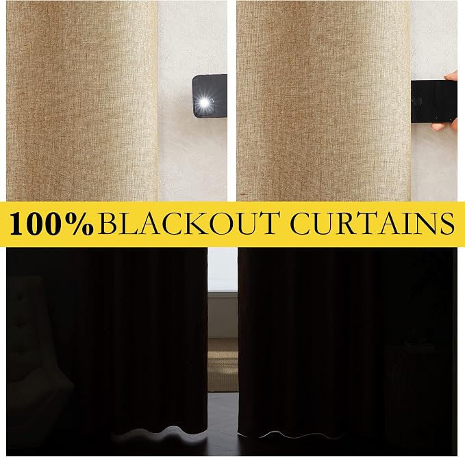 NICETOWN 100% Blackout Camel Linen Curtains 102 inches Length - Image 2