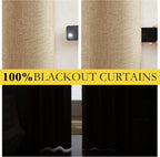 NICETOWN 100% Blackout Camel Linen Curtains 108 inches Length - Image 2