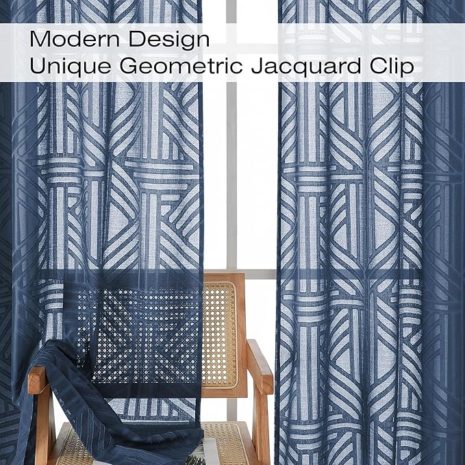 Simplebrand Navy Blue Semi Sheer Curtains 96 Inches Long 2 Panels, Light - Image 3