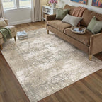 Beige Area Rug 4x6 Machine Washable Modern Abstract Office Carpet Neutral Non - Image 4