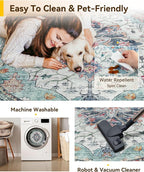 Area Rugs 6ft Washable Non-Slip, Floral Vintage Distress Print Pattern - Image 5