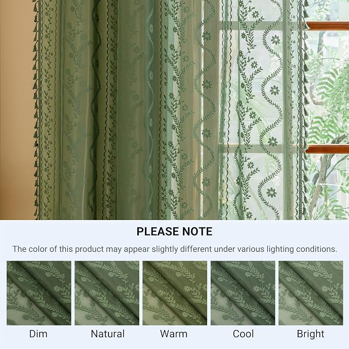 WAZZIO Boho Lace Curtains 2 Panels 72 Inches -Vintage Victorian Sheer Panel - Image 8
