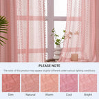 WAZZIO Boho Lace Curtains 84 Inches 2 Panel, Light Filtering Privacy Tassel & - Image 8