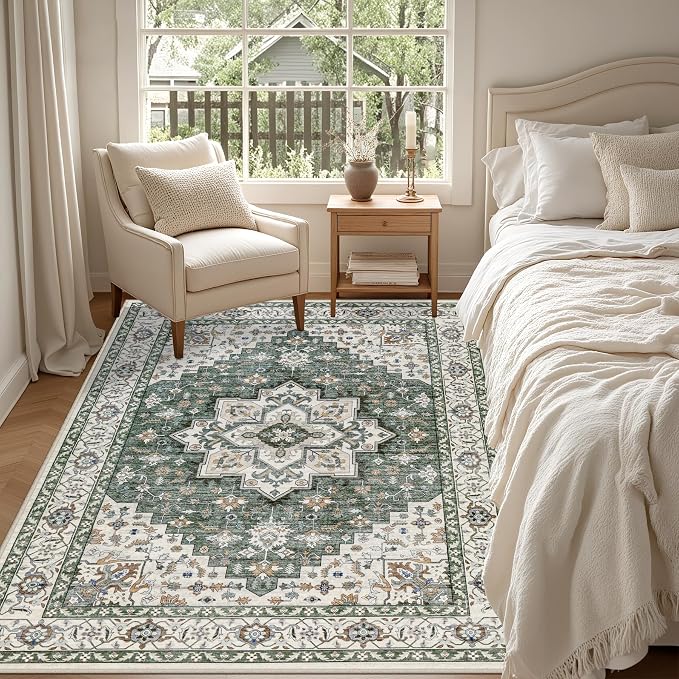 4x6 Area Rugs for Living Room: Washable Rug Soft Vintage Boho Medallion Carpet - Image 3