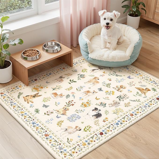 2x3 Dog Rugs for Entryway, Machine Washable Door Mat Animal Floral Small Area - Image 2