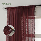 WAZZIO Boho Lace Curtains 84 Inches 2 Panel, Light Filtering Privacy Tassel & - Image 3