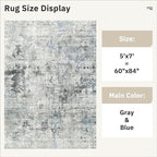Abstract Rug 5x7 Machine Washable Area Indoor Grey Low Pile Non-Slip Foldable - Image 5