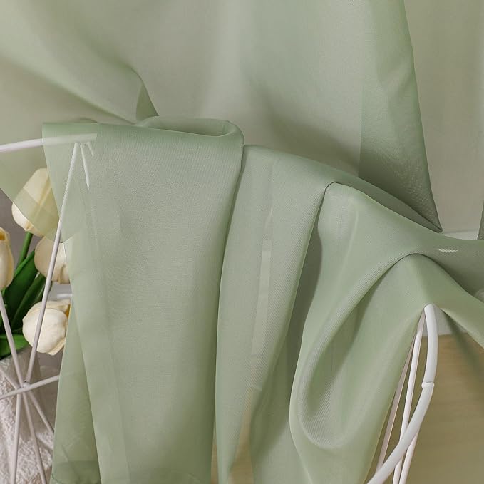 OVZME Sage Green Sheer Curtains 90 Inches Long 2 Panels - Image 4