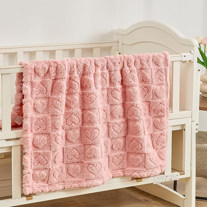 Yurhap Fleece Baby Blanket Heart Checkered Blanket, Ultra Soft Cozy Baby - Image 2