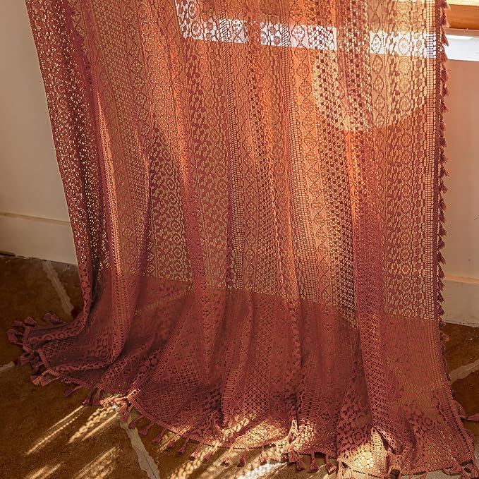 WAZZIO Burnt Orange Curtains Sheer 45 Inch Length Bedroom Short Small Cafe Rod - Image 5