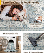 Area Rugs 2'x10' Washable Non-Slip, Floral Vintage Distress Print Pattern - Image 5