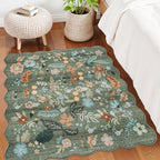 Floral Square Area Rug for Family: Washable 5x5 Scalloped Carpet for Living - Image 4