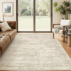 5x8 Area Rugs Beige Low Pile Indoor Washable Trendy Faded Style Rugs by Soalmost