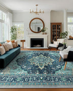 RELEANY Area Rugs 10'x14' Washable Non-Slip, Floral Vintage Distress Print by RELEANY