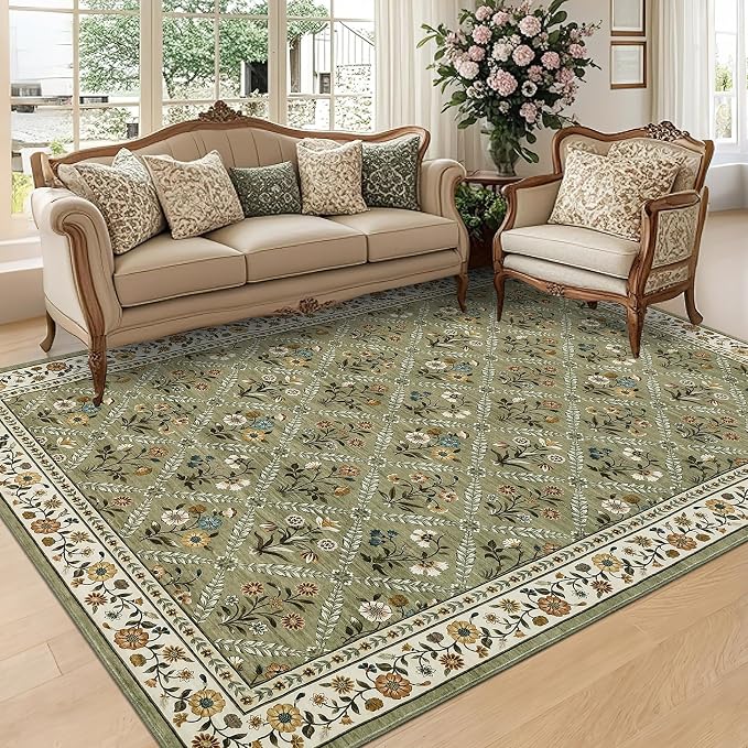 GarveeHome Grey Floral Rug 4x6 Rug Machine Washable Area Rug by GarveeHome