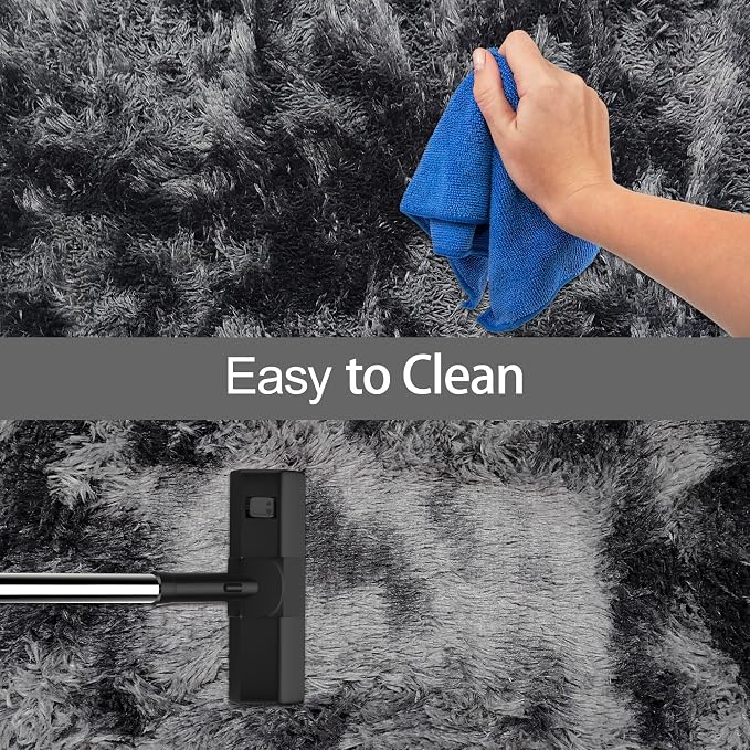 Black Grey Tie-Dyed Rug for Living Room 6x9 Fluffy Area Rug Mat Bedside Throw - Image 7