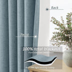 Guken Blue 100% Blackout Linen Curtains 84 Inch Length 2 Panels Set - Image 4