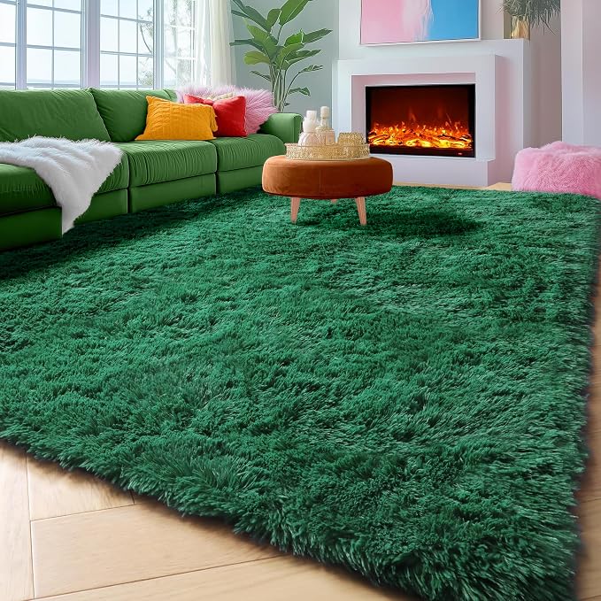 ONASAR Dark Green Area Rugs for Living Room Bedroom, 5x8 Fluffy Shaggy Large Rug - Image 5