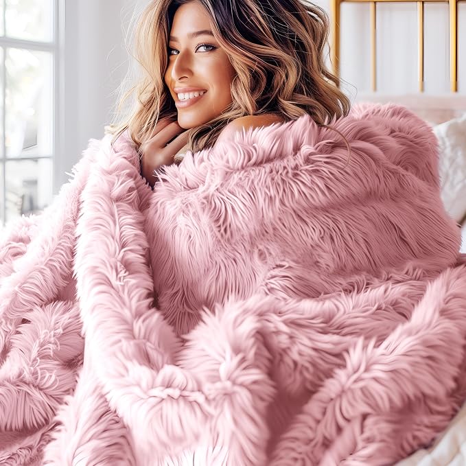 Bedsure GentleSoft Fluffy Pink Throw Blanket, Soft Fuzzy Plush Thick Warm Furry - Image 2