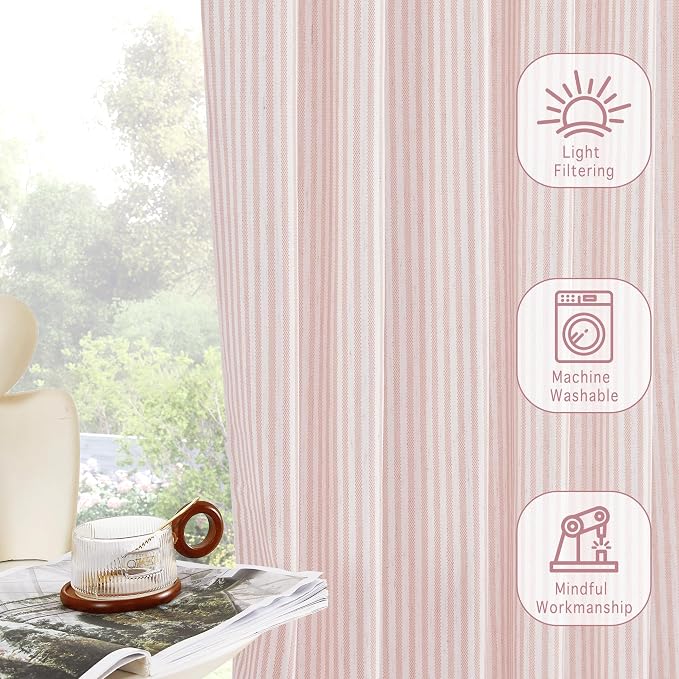 RYB HOME Cafe Striped Curtains for Kitchen Bathroom Small Window, Linen - Image 4