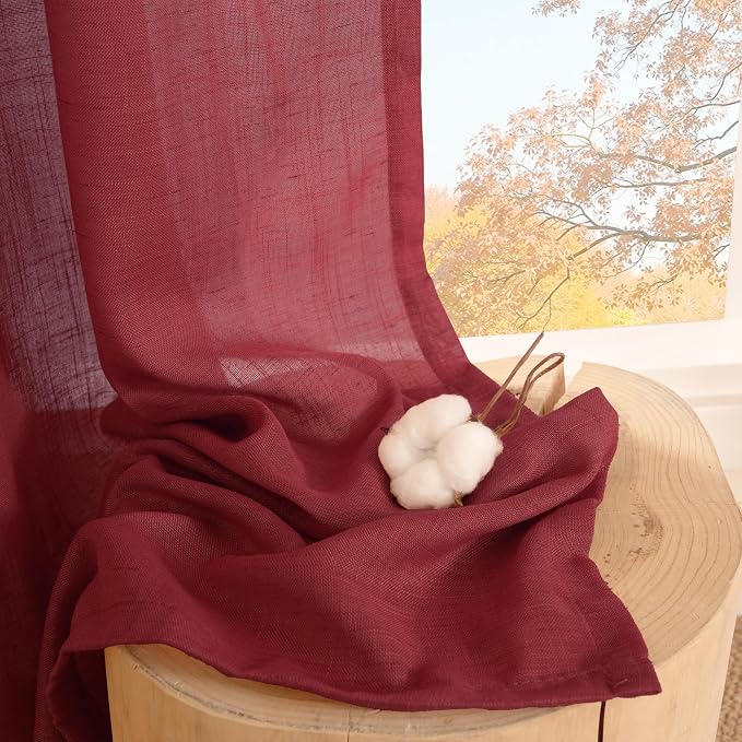 BGment Burgundy Linen Curtains 45 Inch Length - Image 7