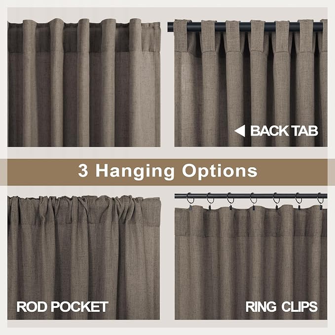 Dark Brown Linen Curtains for Living Room 108 Inches Long Semi Sheer Drapes - Image 4