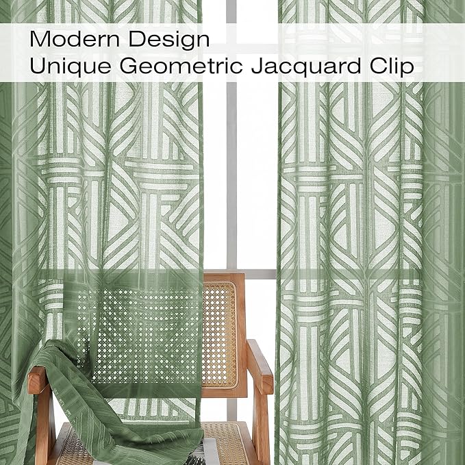Simplebrand Sage Green Semi Sheer Curtains 96 Inches Long 2 Panels, Light - Image 3