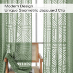 Simplebrand Sage Green Semi Sheer Curtains 45 Inch Length 2 Panels, Geometric - Image 3