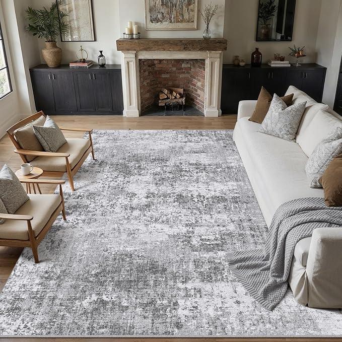 PureCozy 6x9 Grey Area Rug Washable Modern Abstract Living Room Carpet Non Slip - Image 3
